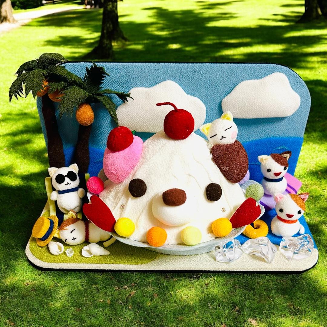 ちりめん細工「大きなアイスパフェ🌟」置物1枚目の画像